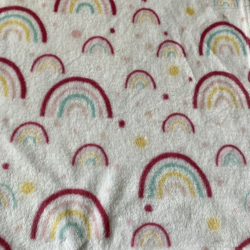 Parent's Choice Baby Blanket Fleece Rainbow White Pink Aqua Yellow Cozy Lovey